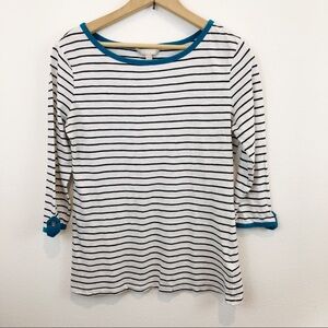 Banana Republic Factory Black White Striped Tee with Teal Trim French Parisian